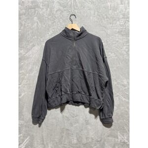 Aerie Womens Small Quarter Zip Pullover Sweater Cropped Gray Relaxed‎ Fit